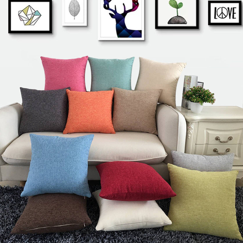 Solid Colour Cotton And Linen Throw Pillow Cushion Cover