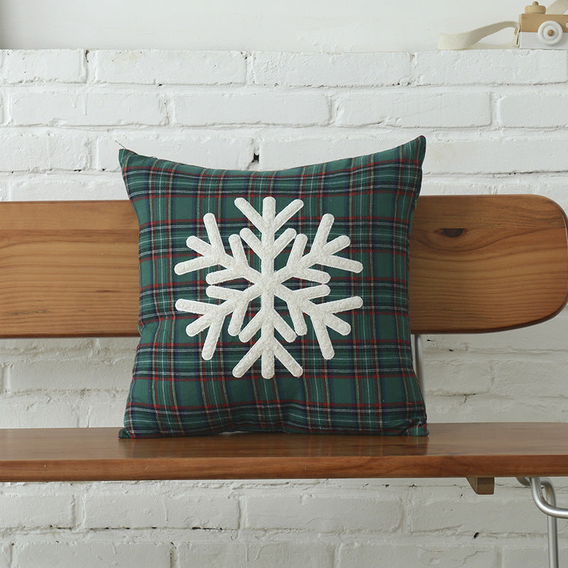 Cotton mix Canvas Christmas Green Plaid Pillow Cover