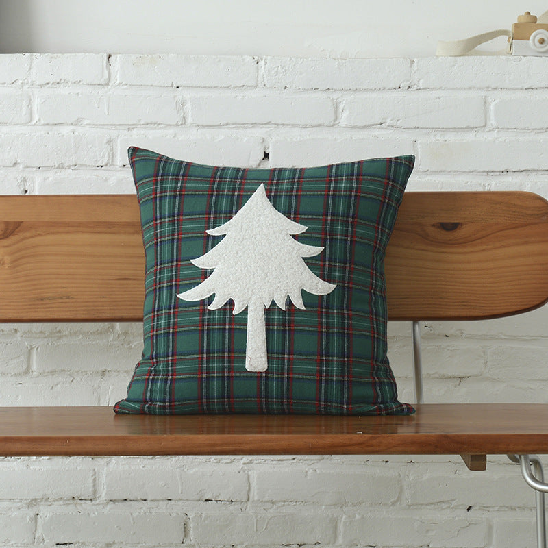 Cotton mix Canvas Christmas Green Plaid Pillow Cover