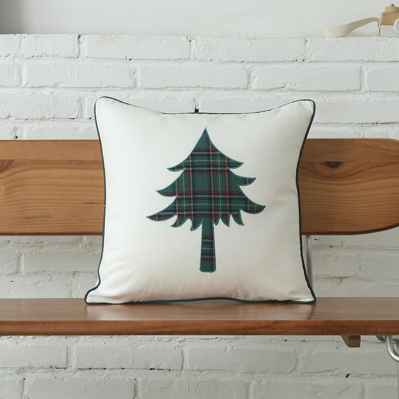 Cotton mix Canvas Christmas Green Plaid Pillow Cover