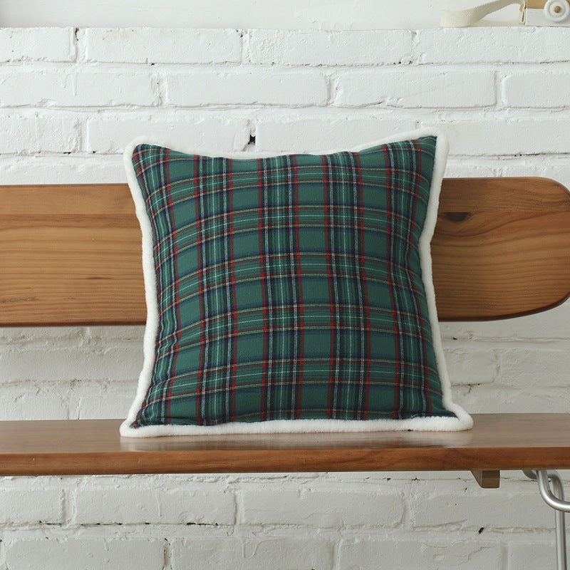 Cotton mix Canvas Christmas Green Plaid Pillow Cover