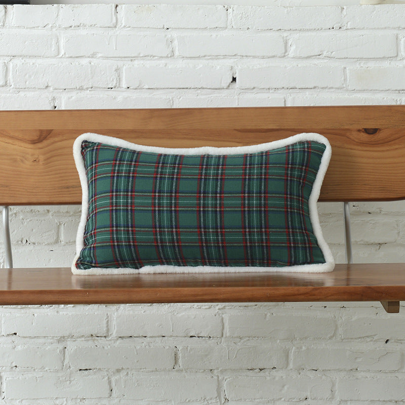 Cotton mix Canvas Christmas Green Plaid Pillow Cover