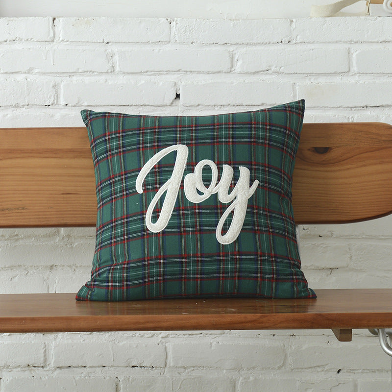 Cotton mix Canvas Christmas Green Plaid Pillow Cover