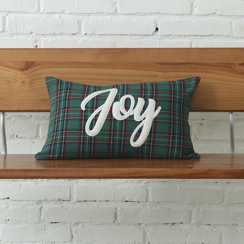Cotton mix Canvas Christmas Green Plaid Pillow Cover