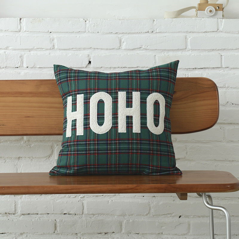 Cotton mix Canvas Christmas Green Plaid Pillow Cover