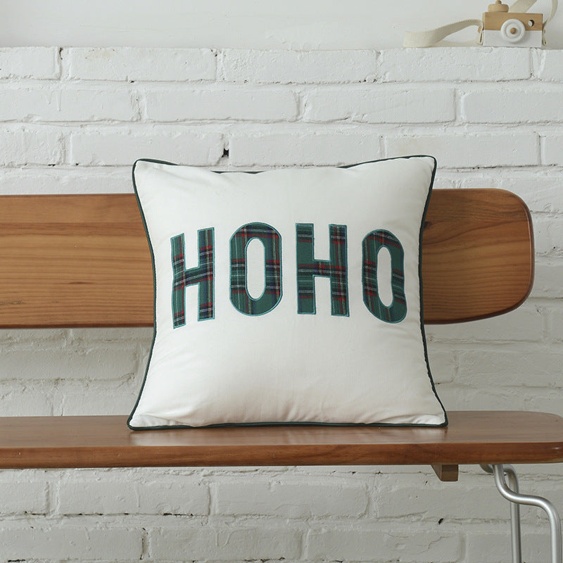Cotton mix Canvas Christmas Green Plaid Pillow Cover