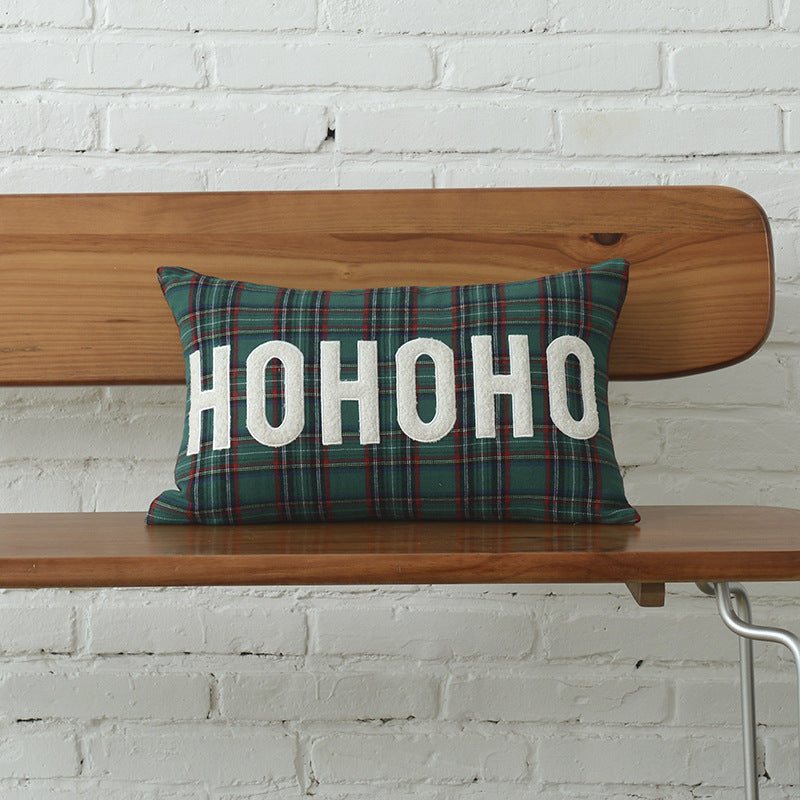 Cotton mix Canvas Christmas Green Plaid Pillow Cover