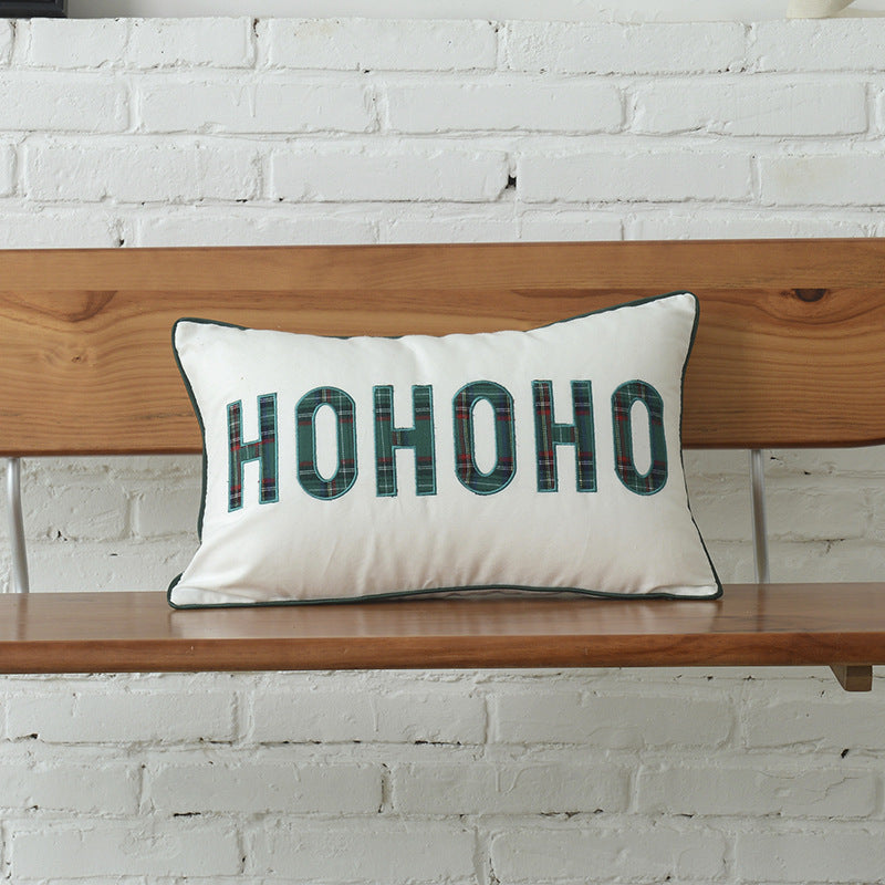 Cotton mix Canvas Christmas Green Plaid Pillow Cover