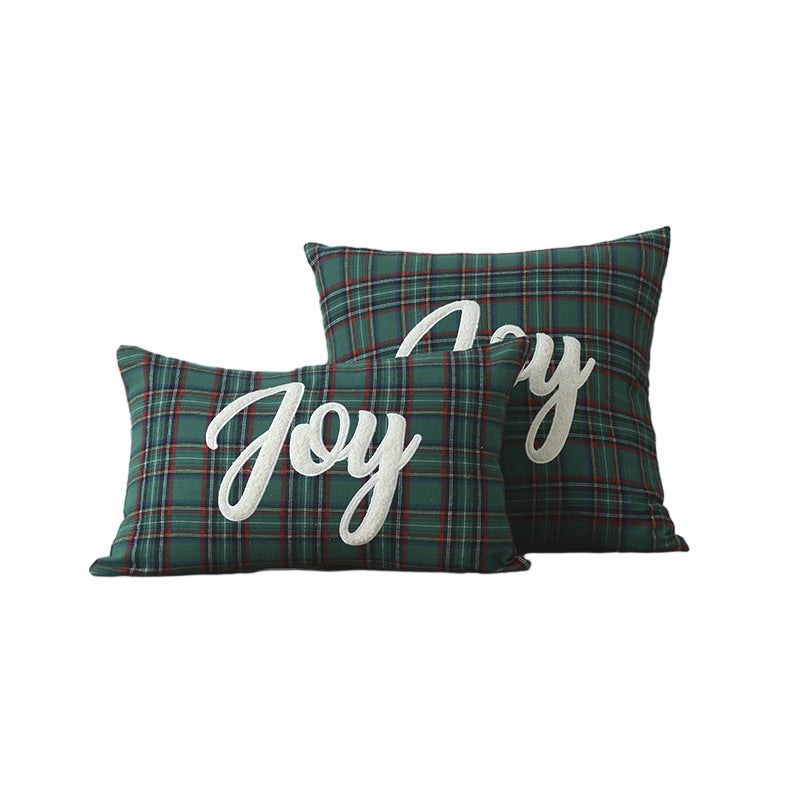 Cotton mix Canvas Christmas Green Plaid Pillow Cover