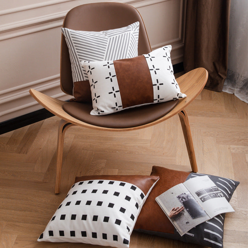 Bohemian Leather & Cotton Cushion Cover