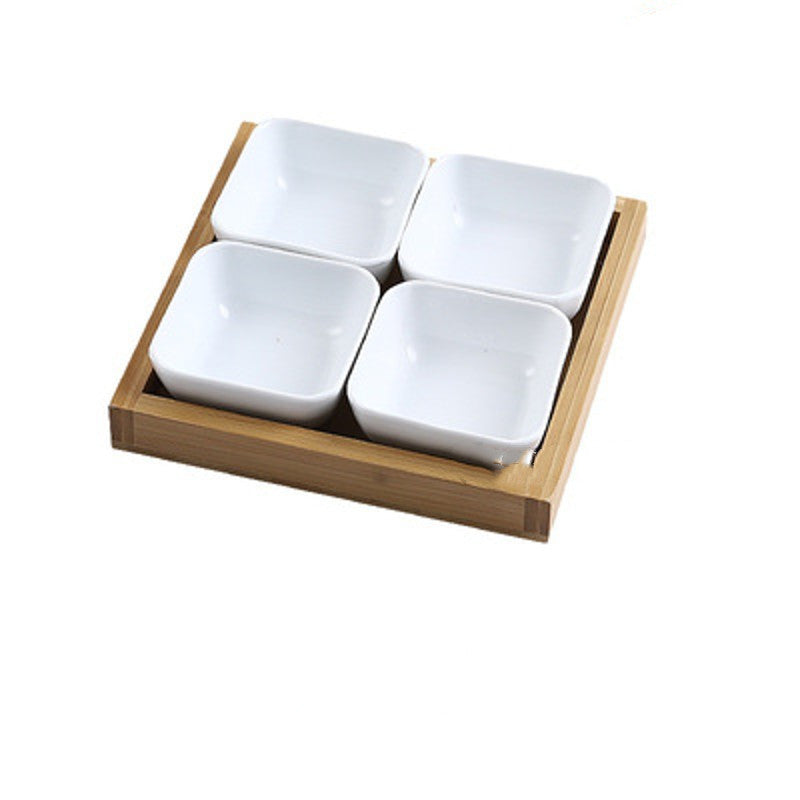 Japanese-style Ceramic Plates with Bamboo Serving Tray
