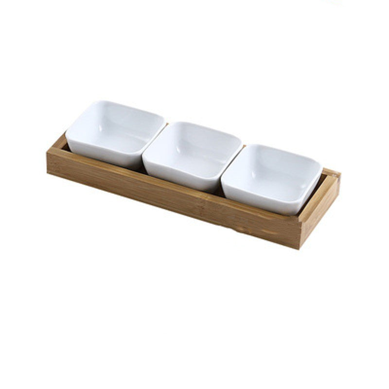 Japanese-style Ceramic Plates with Bamboo Serving Tray