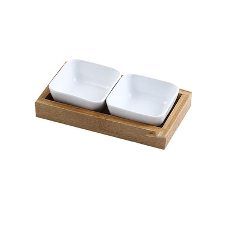 Japanese-style Ceramic Plates with Bamboo Serving Tray