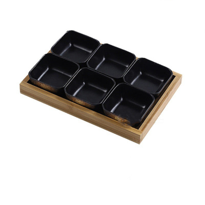 Japanese-style Ceramic Plates with Bamboo Serving Tray