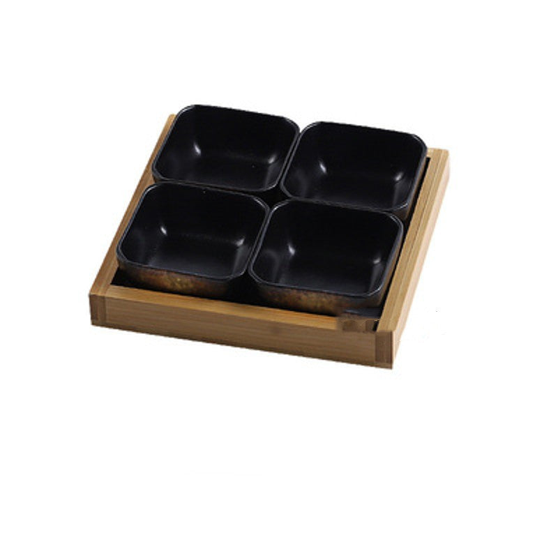 Japanese-style Ceramic Plates with Bamboo Serving Tray
