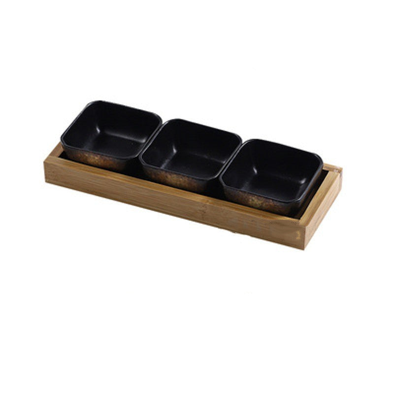 Japanese-style Ceramic Plates with Bamboo Serving Tray