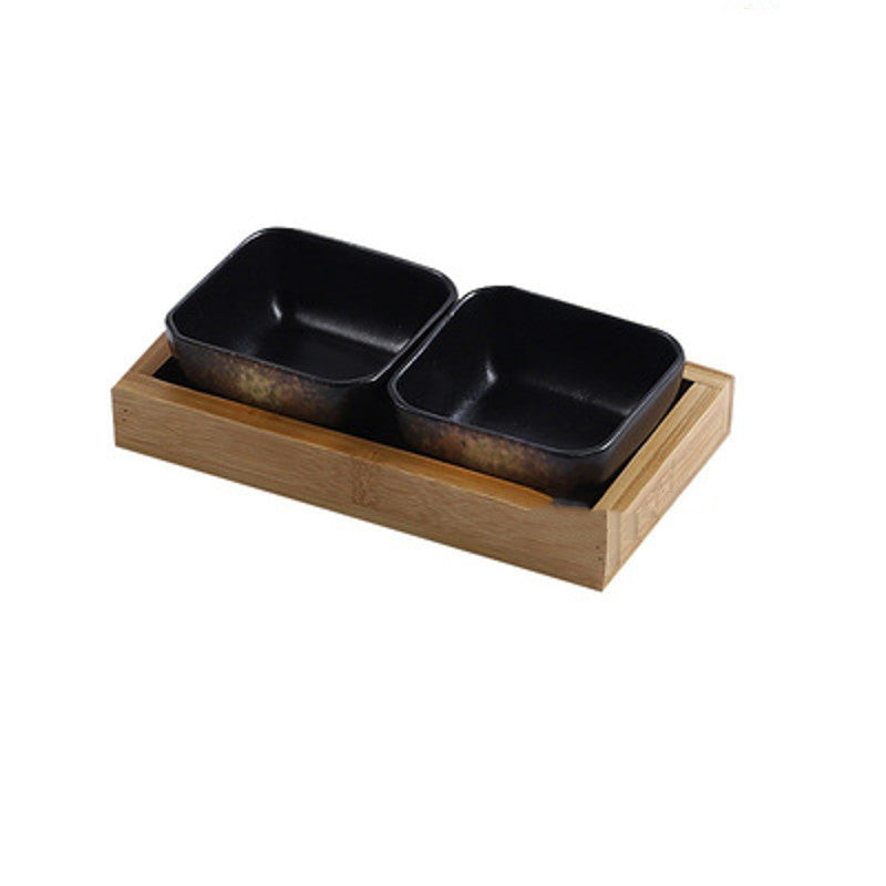 Japanese-style Ceramic Plates with Bamboo Serving Tray