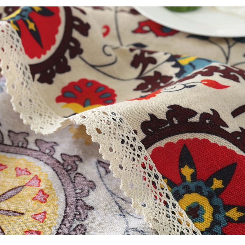 Table Cloth - Sunflower Design, Cotton and Linen