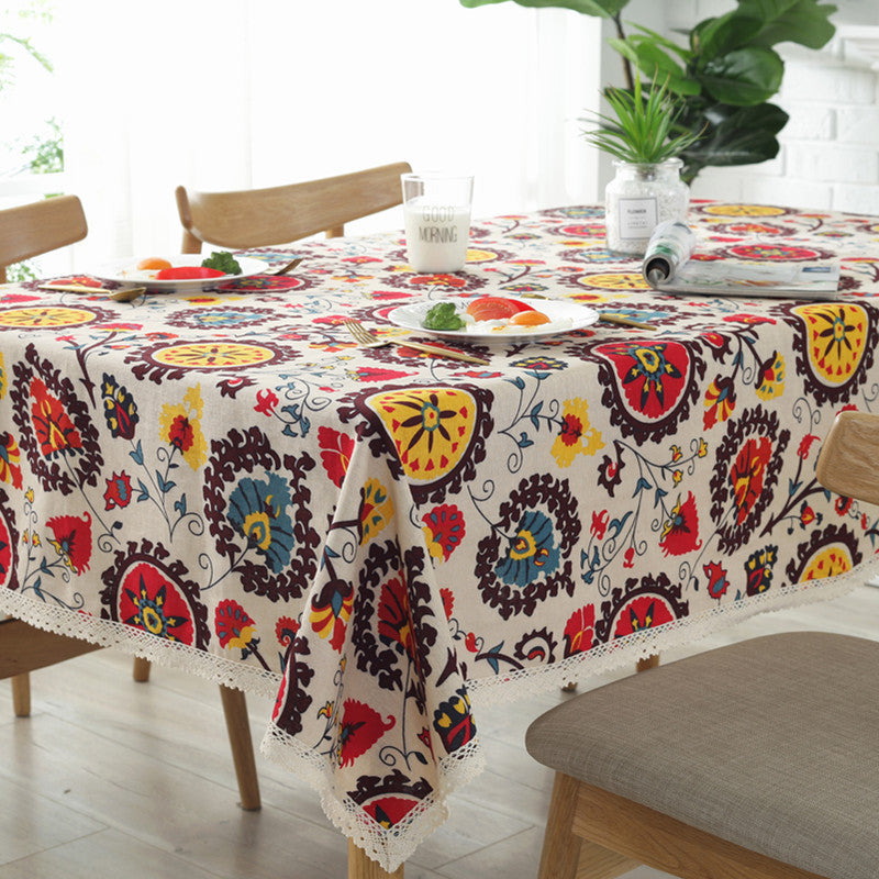Table Cloth - Sunflower Design, Cotton and Linen