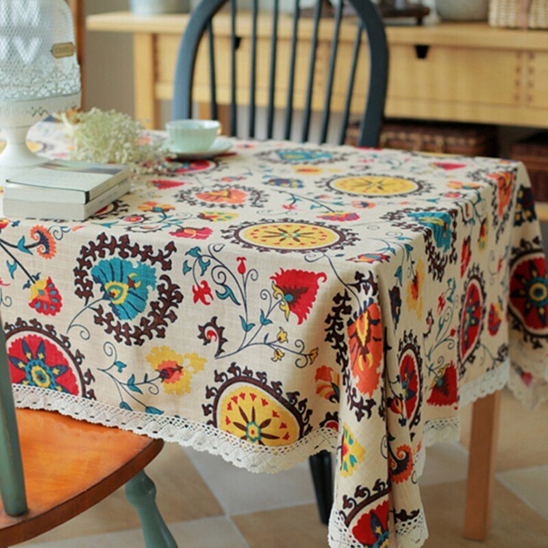 Table Cloth - Sunflower Design, Cotton and Linen