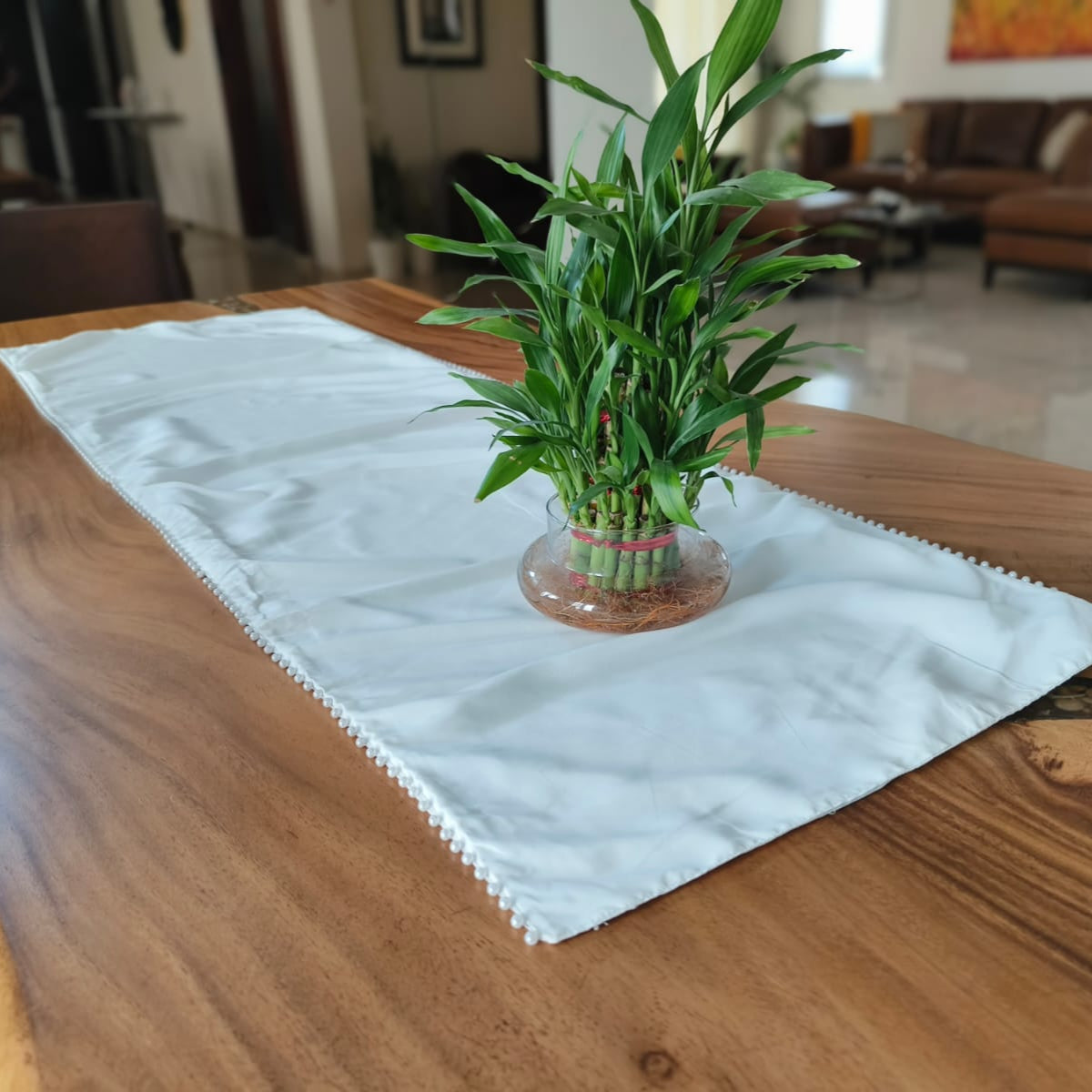 Table Runner White with Pearl Embellishments
