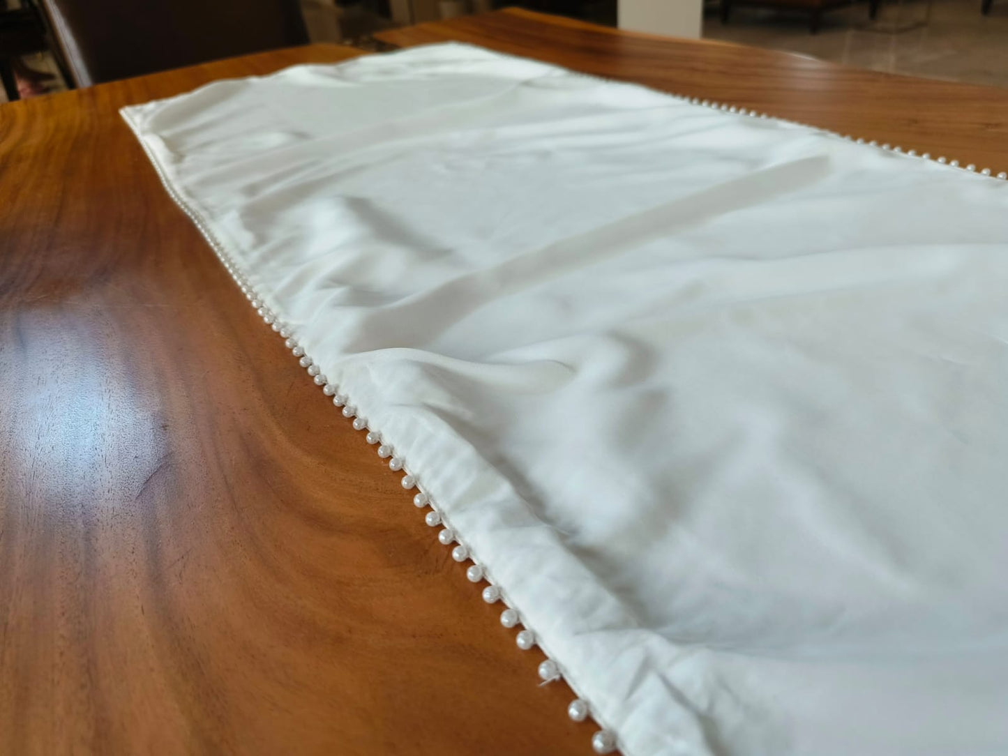 Table Runner White with Pearl Embellishments