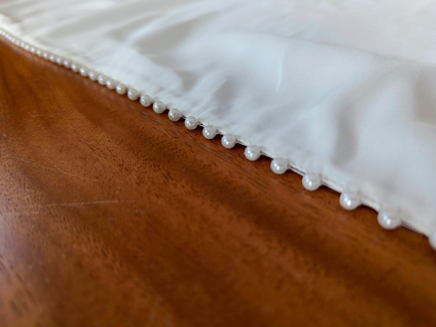 Table Runner White with Pearl Embellishments