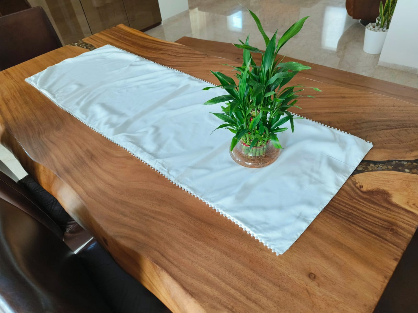 Table Runner White with Pearl Embellishments