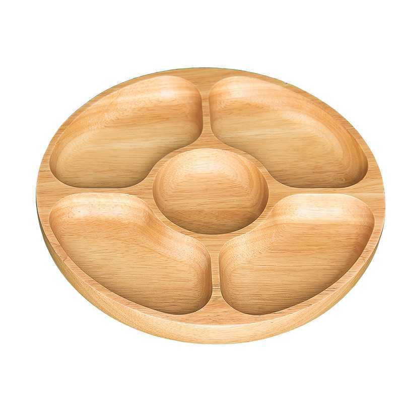 Round Compartment Tray Solid Wood
