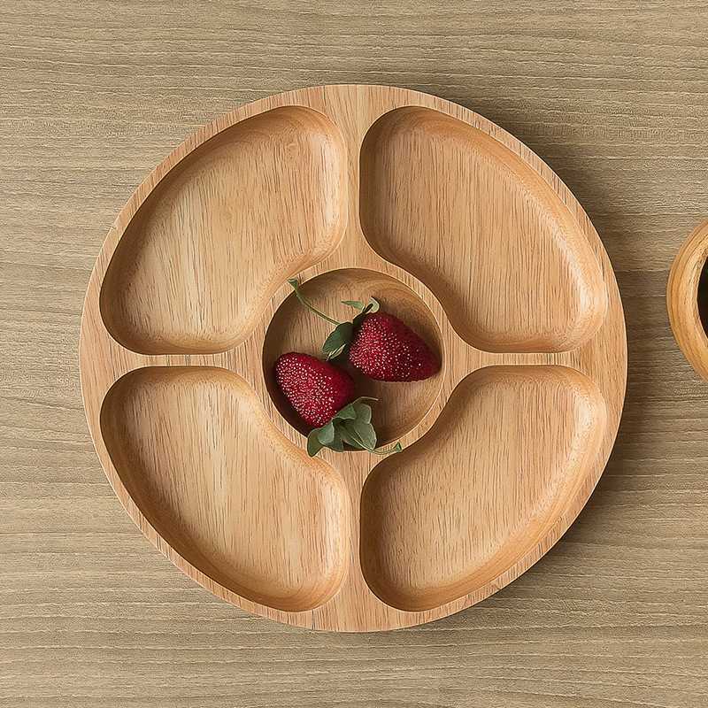 Round Compartment Tray Solid Wood