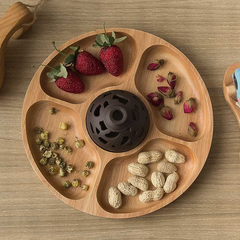 Round Compartment Tray Solid Wood