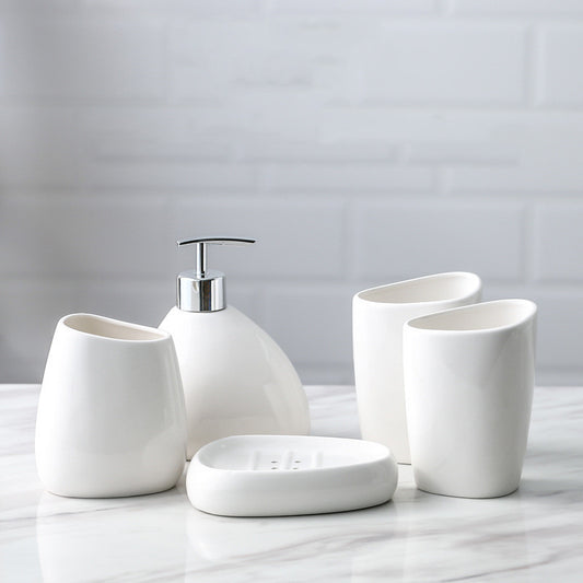 Simple White Porcelain Bathroom Five-piece Toiletries