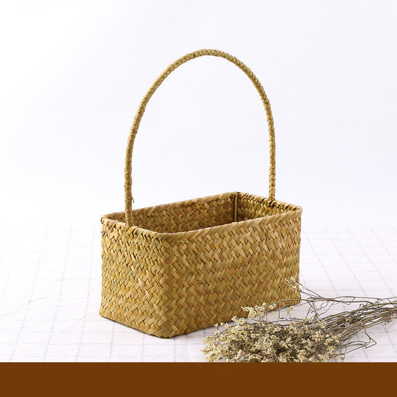 Seaweed Wicker Rattan Flower Basket Storage Table Top Organizer Gift Basket Decorative Storage Basket