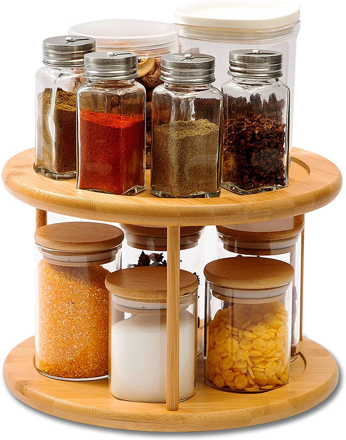 Bamboo Turntable Cabinet Organizer / 2 Tier Spice Rack