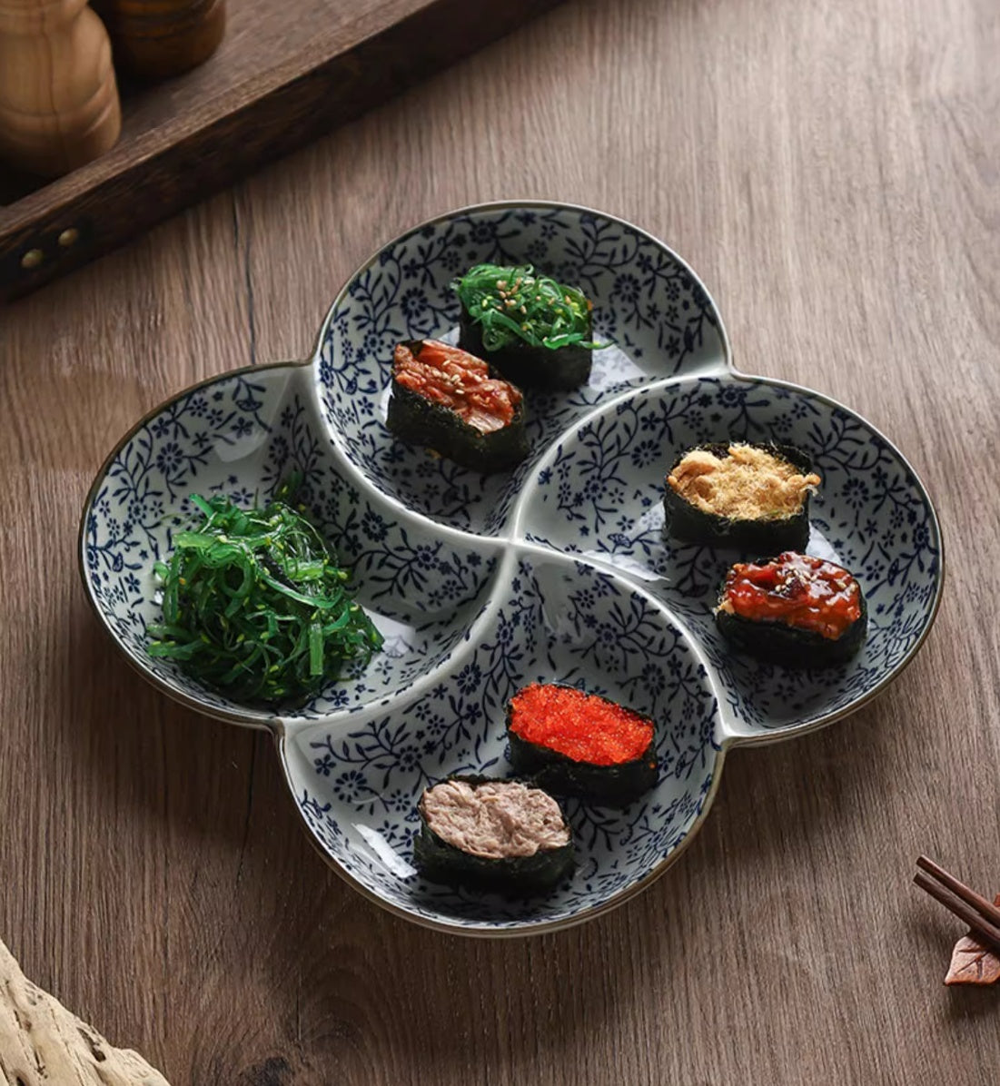 Four-grid Plate Cooking Retro Tableware Ceramic Fruit Platter