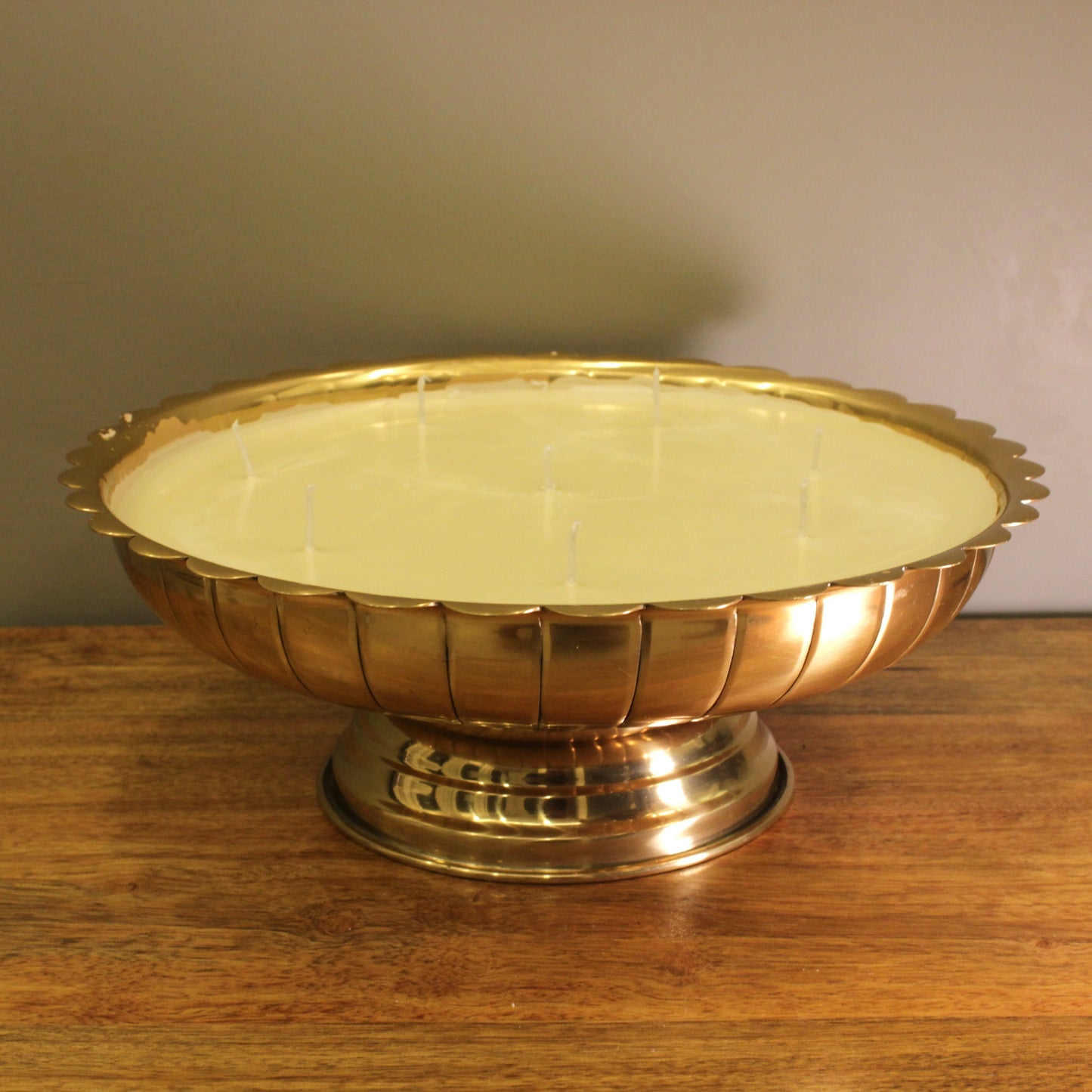 Organic Candle in Brass Pedestal