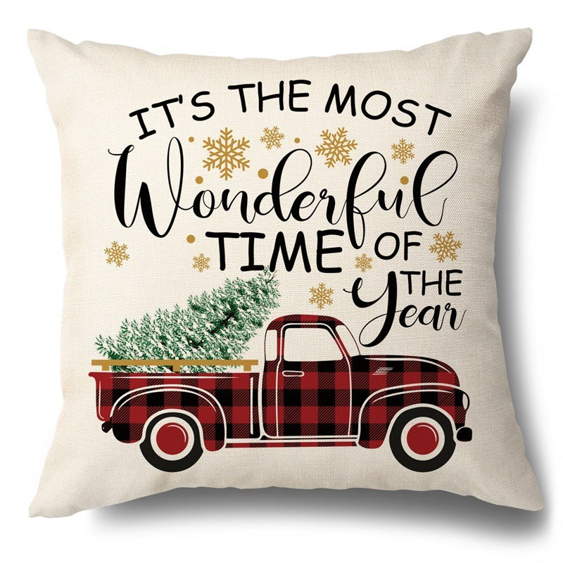 Christmas Red Plaid Pattern Cotton Linen Cushion Cover