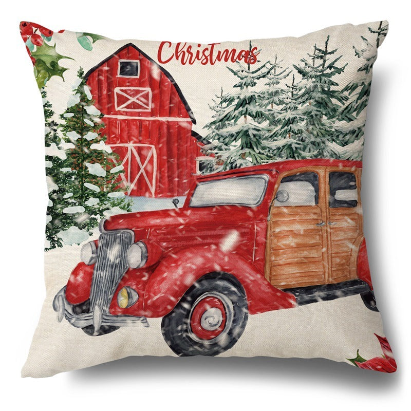 Christmas Red Plaid Pattern Cotton Linen Cushion Cover