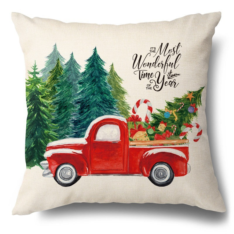 Christmas Red Plaid Pattern Cotton Linen Cushion Cover