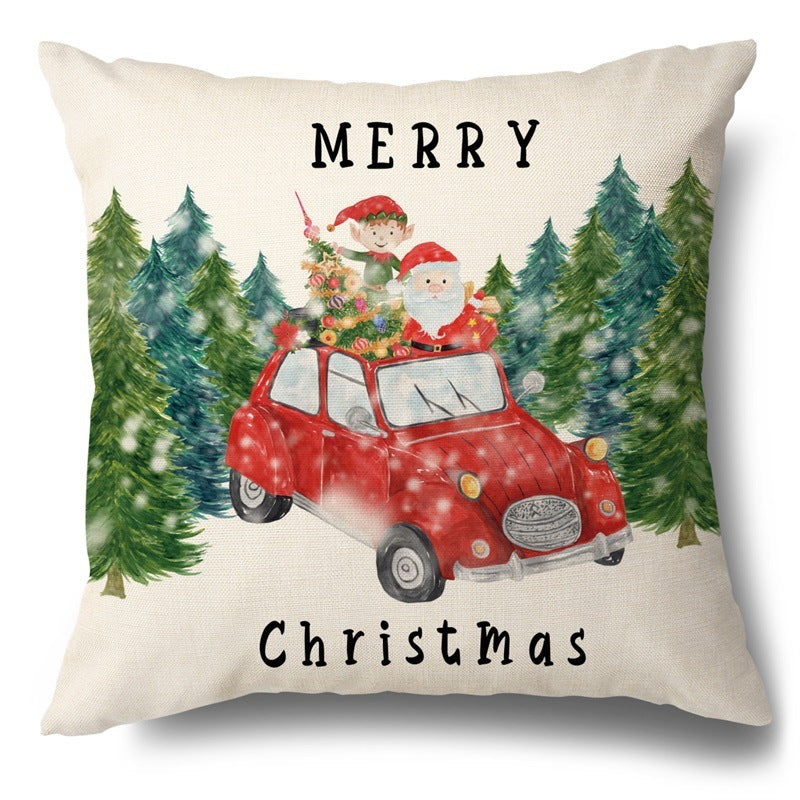 Christmas Red Plaid Pattern Cotton Linen Cushion Cover