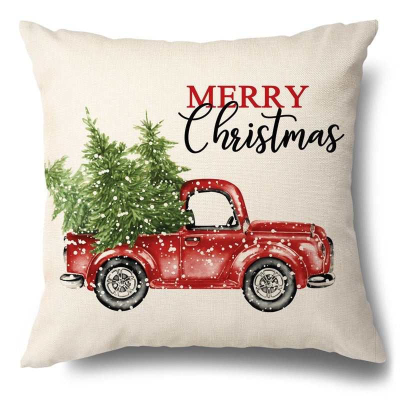 Christmas Red Plaid Pattern Cotton Linen Cushion Cover