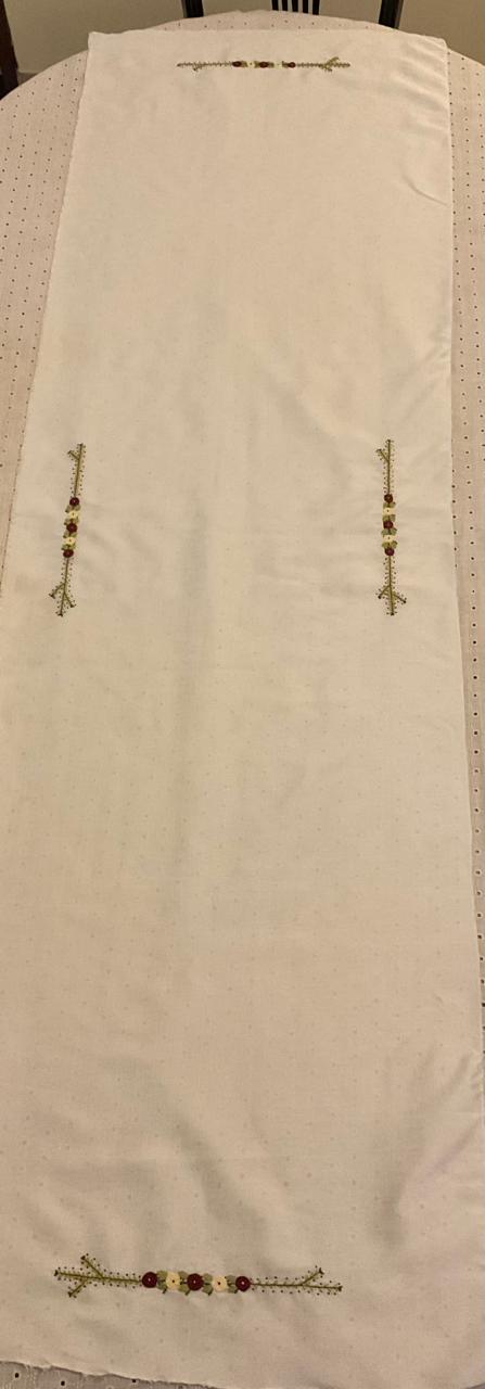 Table Runner with Bullion Rose Embroidery