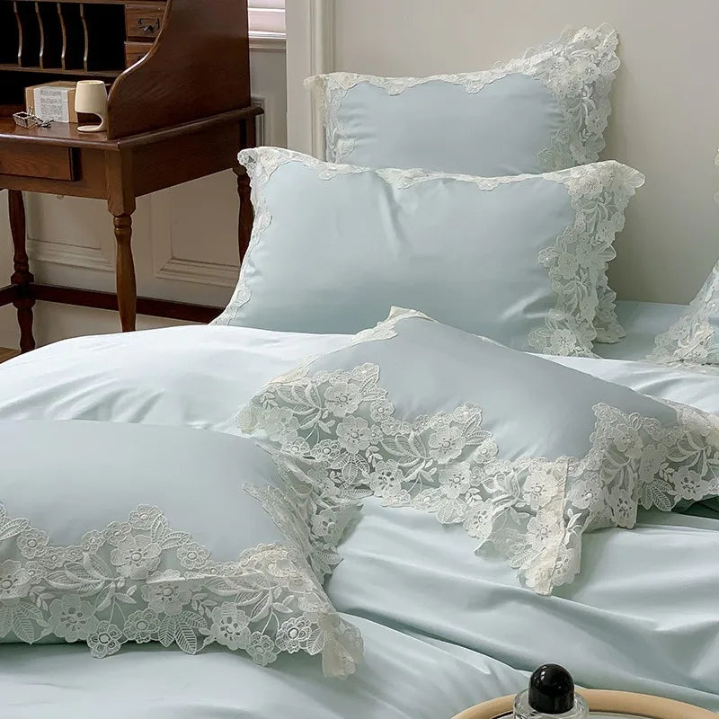 France : 4 piece Bedding Set Romantic Wedding Chic White Lace 1000TC Egyptian Cotton Ultra Soft Duvet Cover Bed Sheet Pillowcases