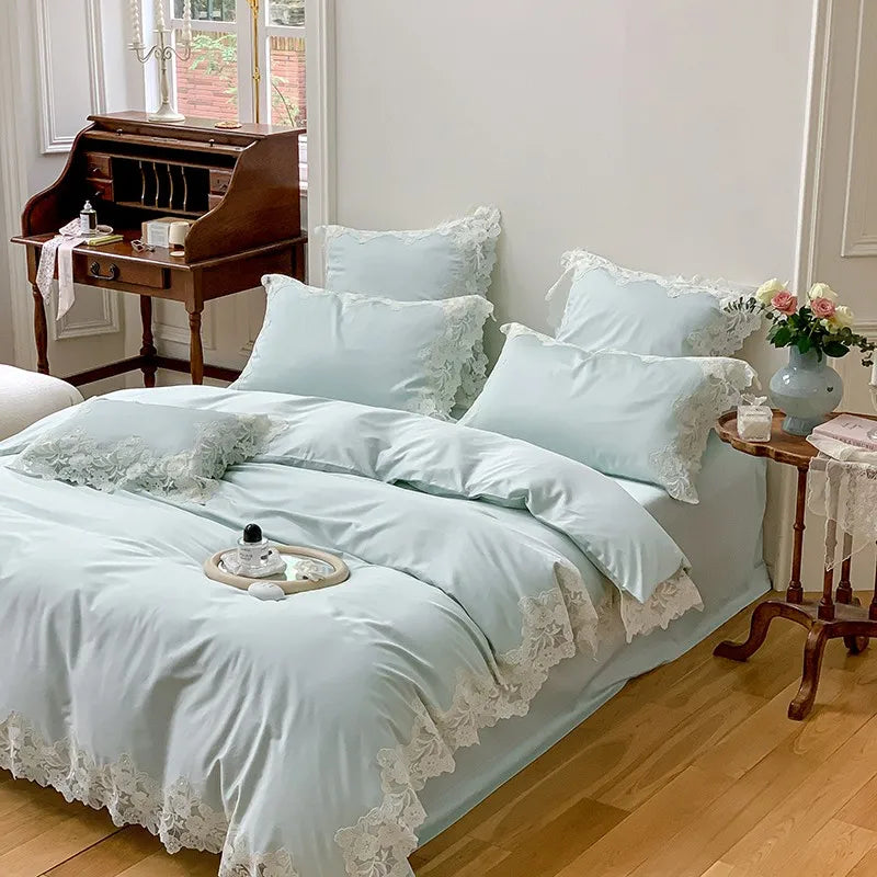 France : 4 piece Bedding Set Romantic Wedding Chic White Lace 1000TC Egyptian Cotton Ultra Soft Duvet Cover Bed Sheet Pillowcases