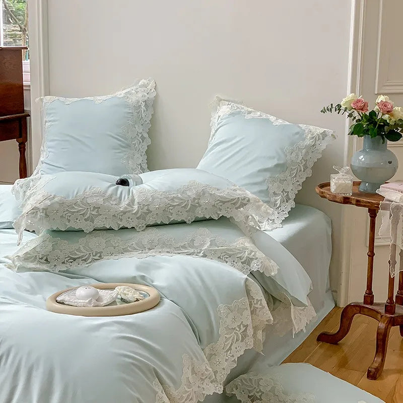 France : 4 piece Bedding Set Romantic Wedding Chic White Lace 1000TC Egyptian Cotton Ultra Soft Duvet Cover Bed Sheet Pillowcases