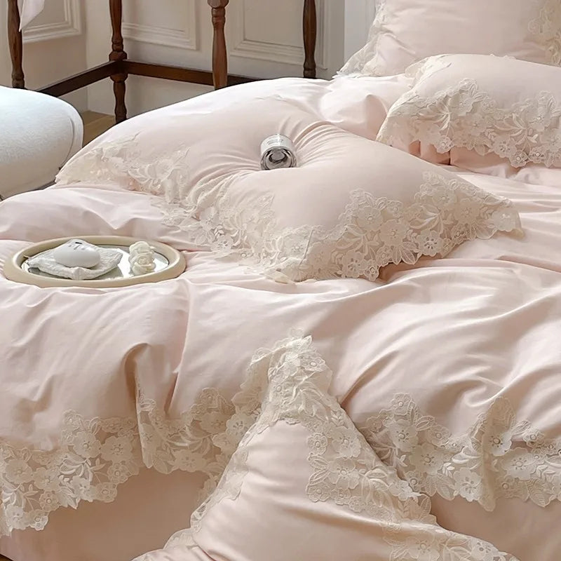 France : 4 piece Bedding Set Romantic Wedding Chic White Lace 1000TC Egyptian Cotton Ultra Soft Duvet Cover Bed Sheet Pillowcases