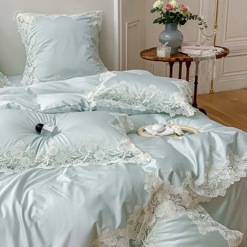 France : 4 piece Bedding Set Romantic Wedding Chic White Lace 1000TC Egyptian Cotton Ultra Soft Duvet Cover Bed Sheet Pillowcases