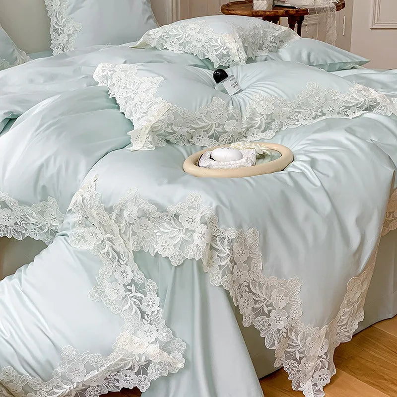 France : 4 piece Bedding Set Romantic Wedding Chic White Lace 1000TC Egyptian Cotton Ultra Soft Duvet Cover Bed Sheet Pillowcases