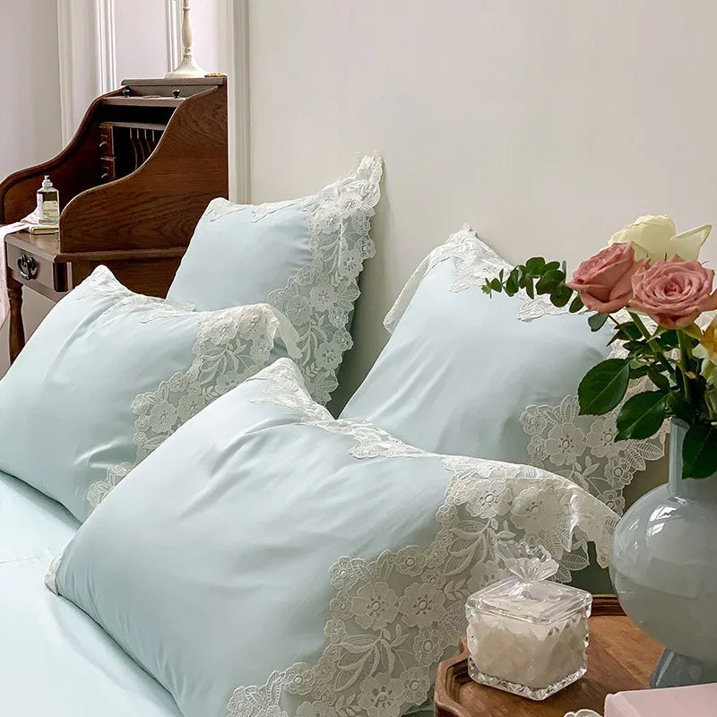 France : 4 piece Bedding Set Romantic Wedding Chic White Lace 1000TC Egyptian Cotton Ultra Soft Duvet Cover Bed Sheet Pillowcases