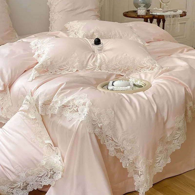 France : 4 piece Bedding Set Romantic Wedding Chic White Lace 1000TC Egyptian Cotton Ultra Soft Duvet Cover Bed Sheet Pillowcases